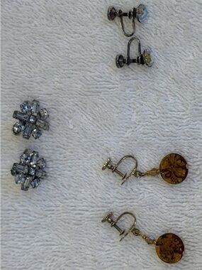 Vintage Screw Back Trio Lot Statement Earring Bundle